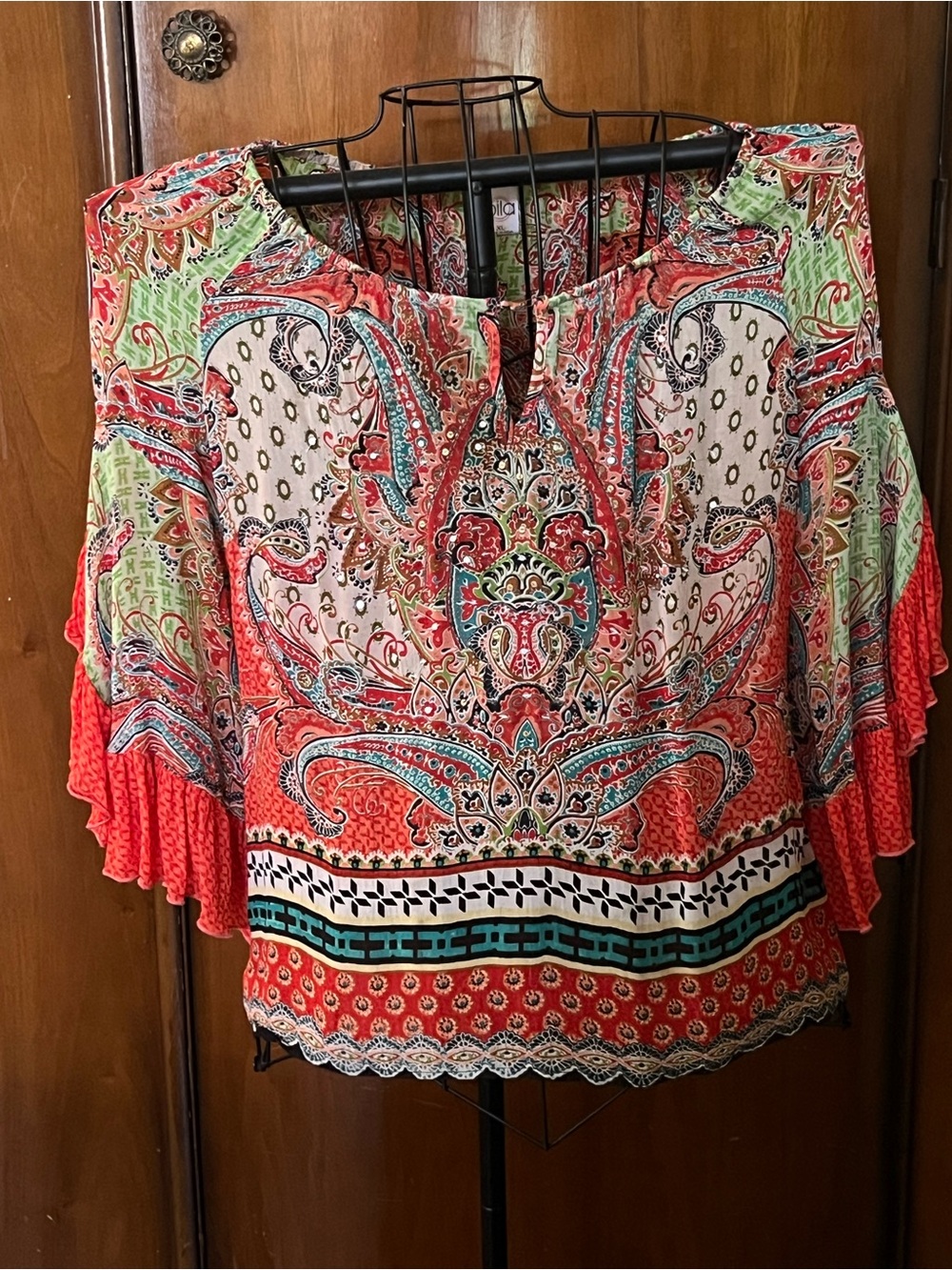 Bila Coral Multi Paisley Cold-Shoulder Blouse